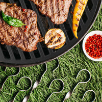 Set 2x Griglia in ghisa, forma a mezza luna, 46,7 x 22,8 x 0,9 cm, per barbecue, bistecchiera, ideale per grigliare carne, pesce, verdure