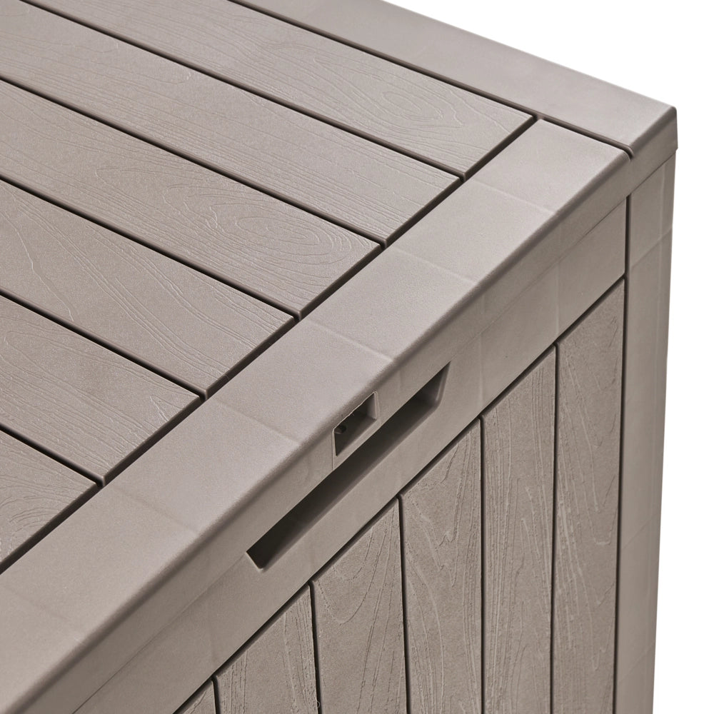 Panca da giardino in plastica marrone per esterni 116 x 60 cm con maniglie e rotelle Cassetta porta attrezzi da esterno