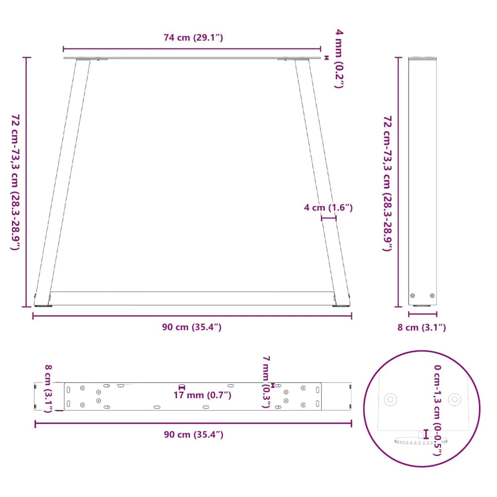 Set di 3 gambe per tavolo geometriche regolabili 90 x 73 cm design moderno sala da pranzo acciaio bianco 02_0056881