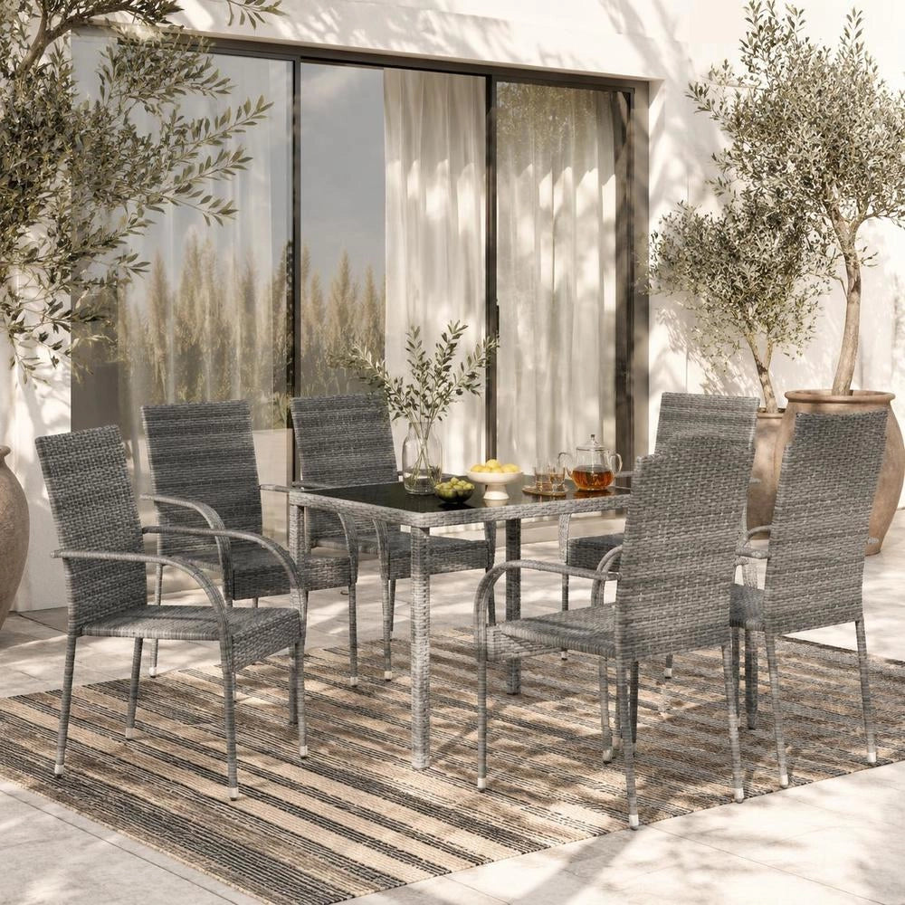 Stackable Garden Chairs, Set Of 6, Grey Poly Rattan