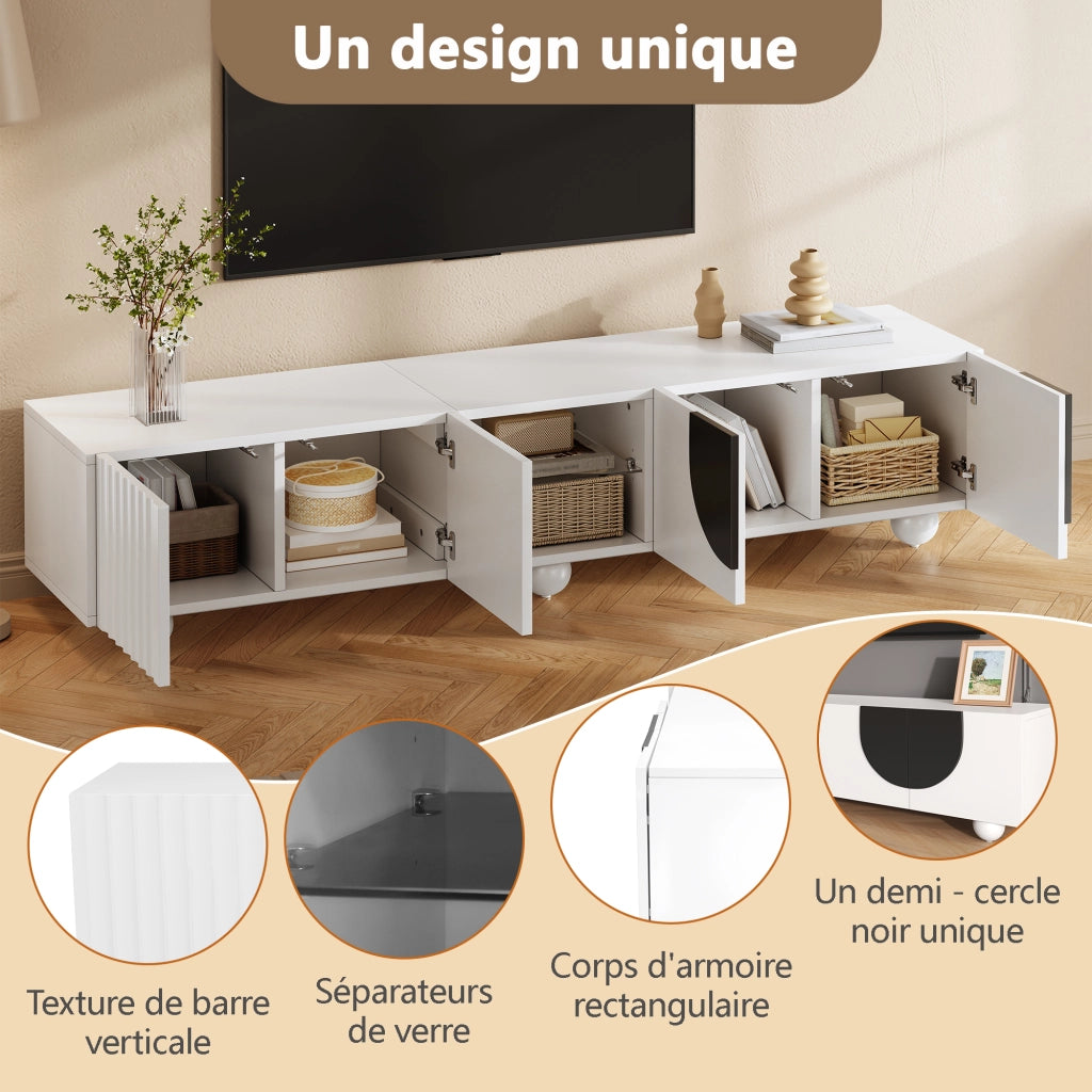 OKWISH Mobile TV con 2 Ante e 1 Vano Aperto, Apertura a Pressione, per Soggiorno, MDF, Bianco, 180 x 40 x 41.5 cm