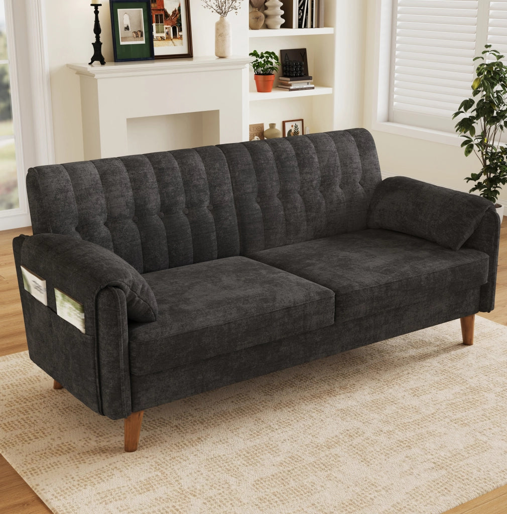Divano 2 posti in chenille grigio scuro 161;5 x 79 x 83;5 cm con braccioli e tasche laterali