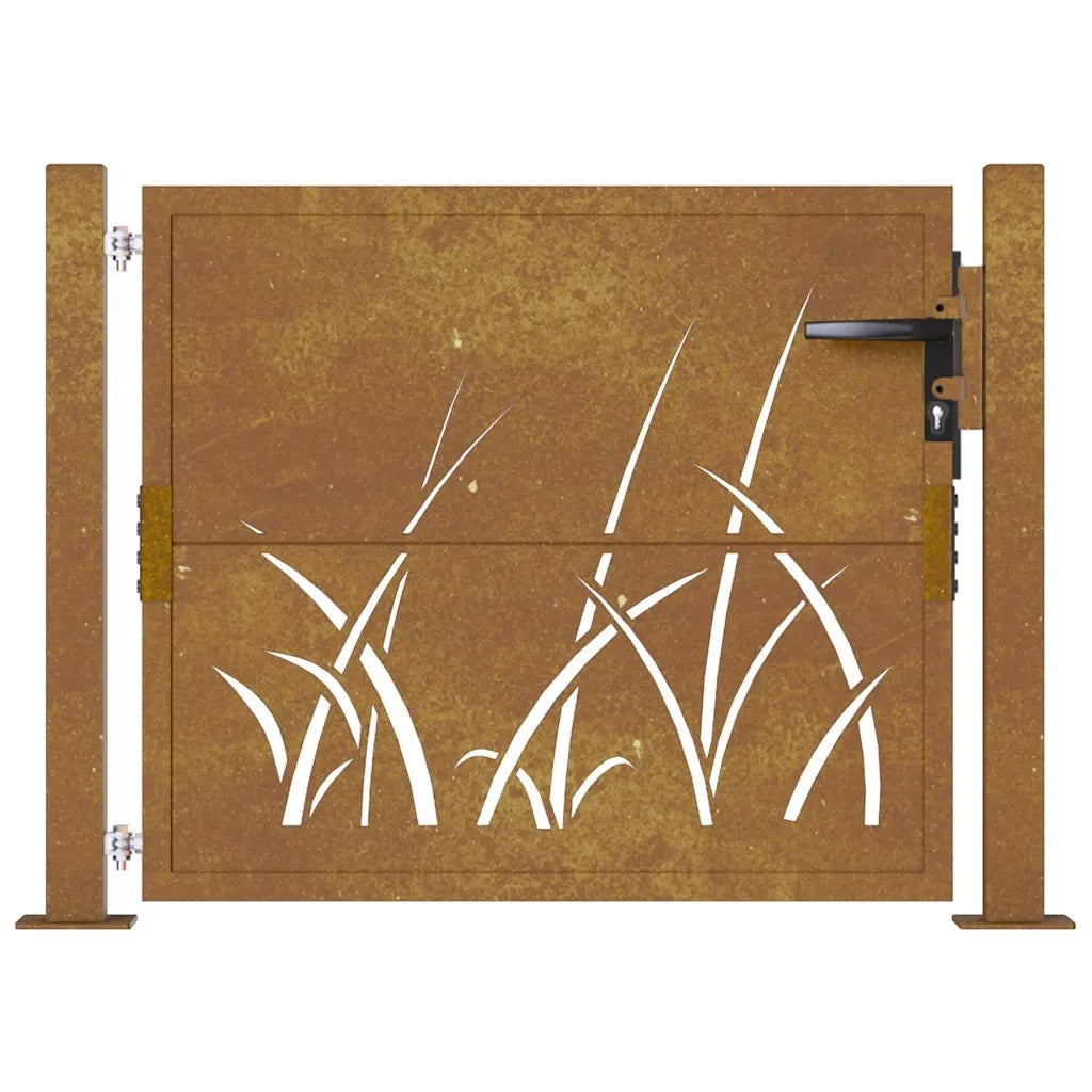 Cancello da giardino 100x75 cm in acciaio Corten con design erba 153172