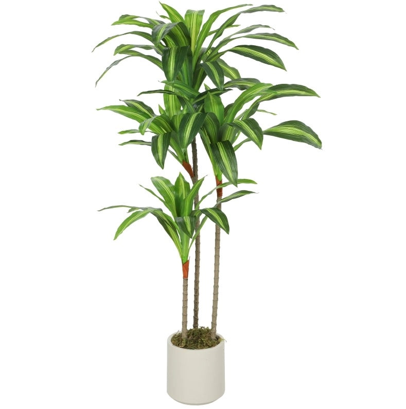 Albero artificiale Dracaena 120 cm con rami flessibili e vaso bianco per casa e ufficio