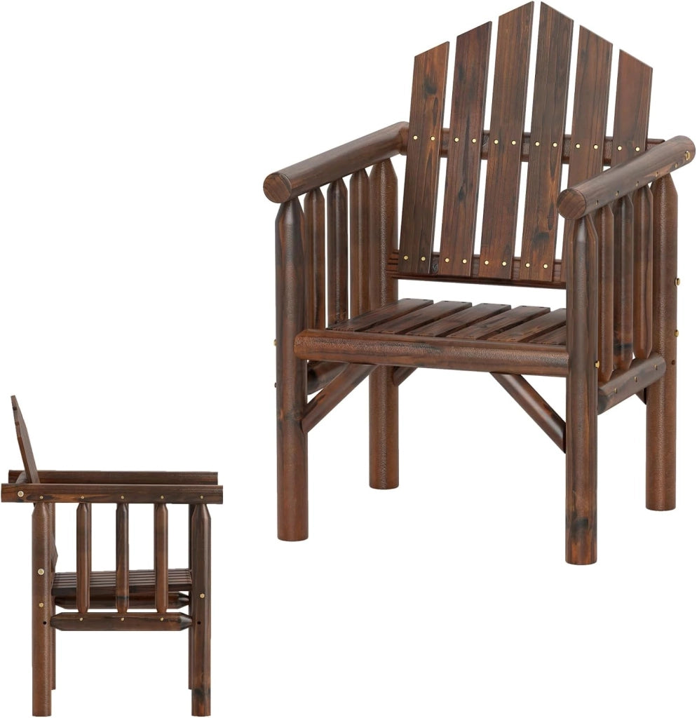 Poltrona da giardino in legno massello, sedia terreza esterna con braccioli e schienale alto inclinato, panca da balcone ergonomica con seduta a doghe (marrone, 1 posto)