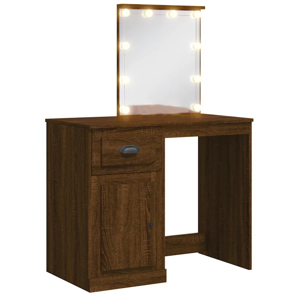 Toeletta | Tavolo da Trucco con Luci LED Rovere Marrone 90x42x132,5 cm