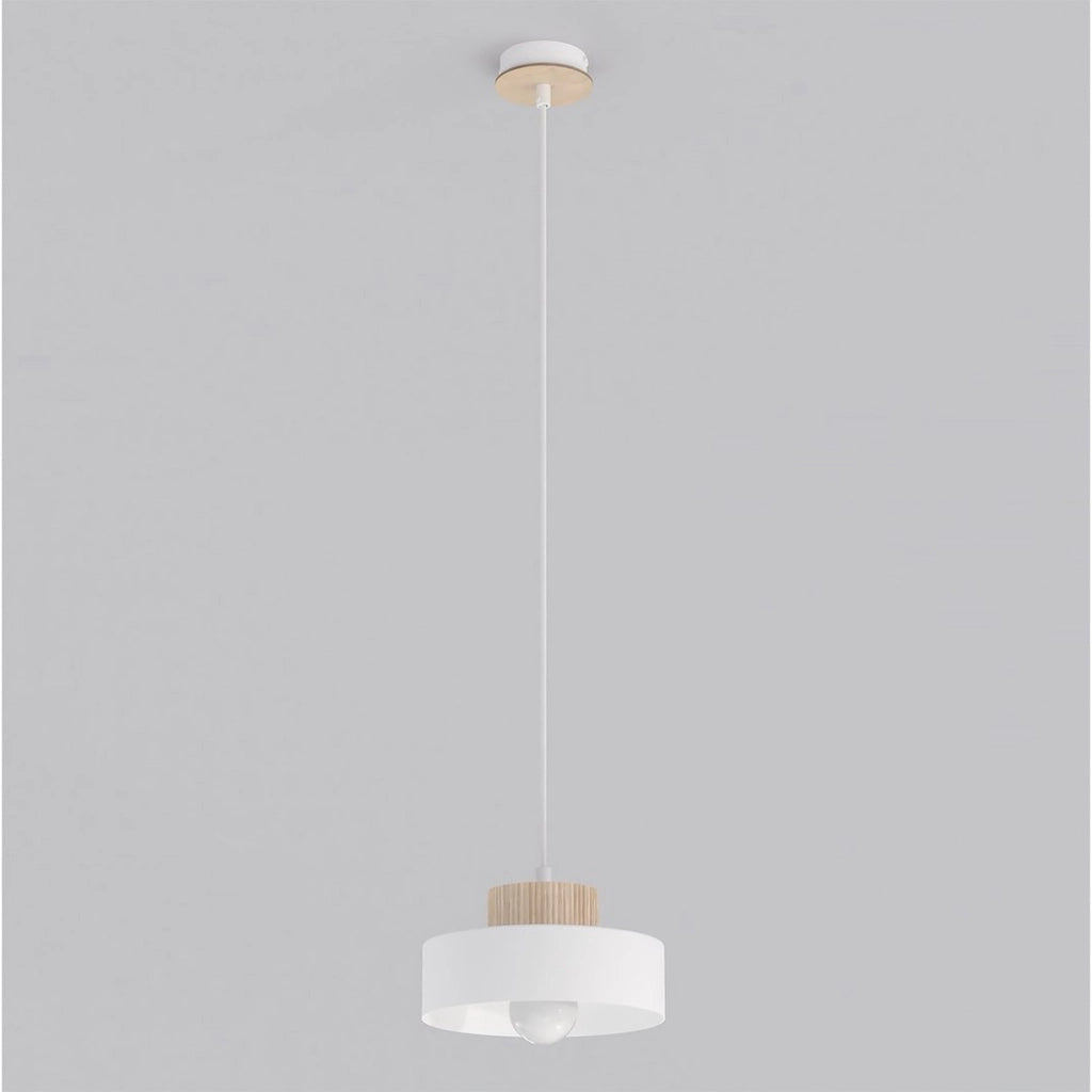 Lampada a sospensione KIVI in acciaio bianco e legno