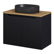 Mobile da Parete Sottolavabo NEWPORT a 2 Ante con Lavabo Ovale 80x71x40 cm - Nero/Effetto Rovere [en.casa]
