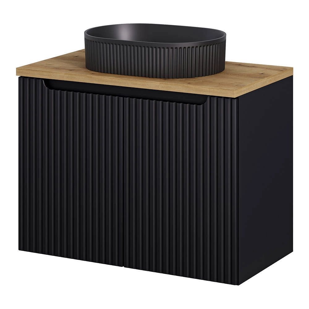 Mobile da Parete Sottolavabo NEWPORT a 2 Ante con Lavabo Ovale 80x71x40 cm - Nero/Effetto Rovere [en.casa]