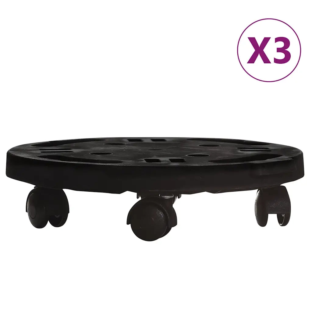 Carrelli per Piante con Ruote 3 pz Diametro 30 cm Neri 170 kg 3143916