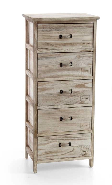 HOME CASSETTIERA IN LEGNO DECORATA A 5 CASSETTI 40 X 29 XH90 CM NATURAL