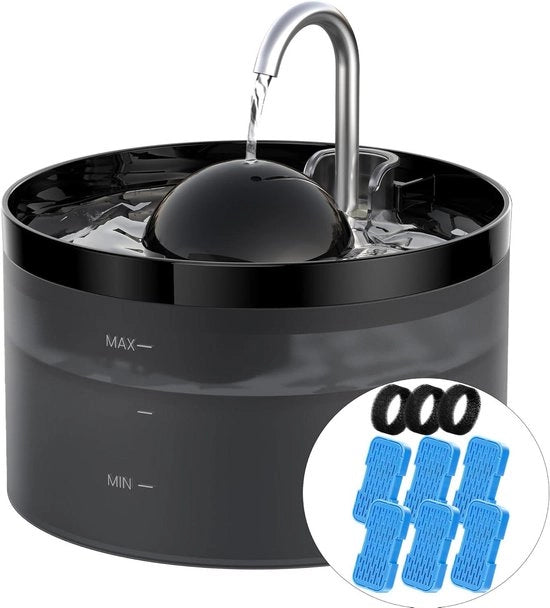 Fontana per Gatti + 6 Filtro + 3 Spugne con Pompata Ultra-Silenziosa e Filtro a Carbone Attivo - Capacità 2,2L