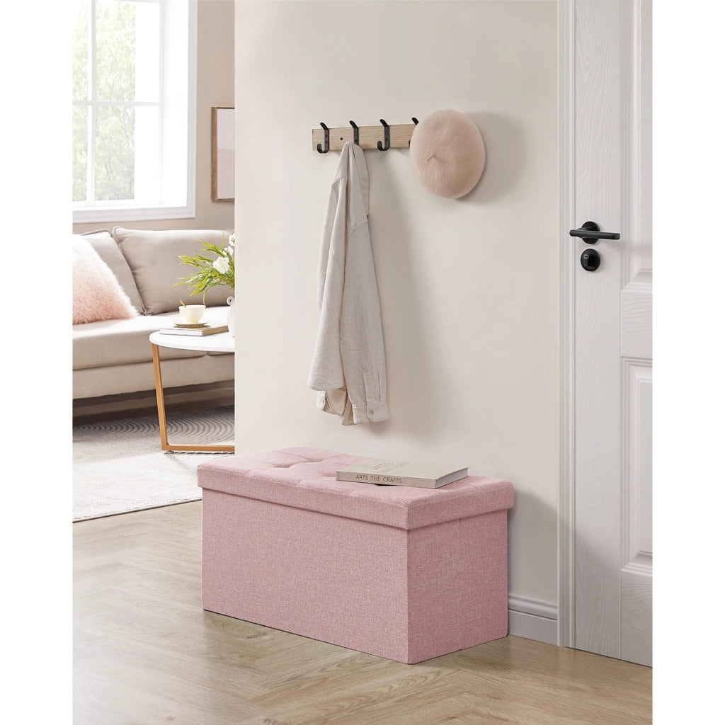 Panca contenitore pieghevole rosa in tessuto effetto lino