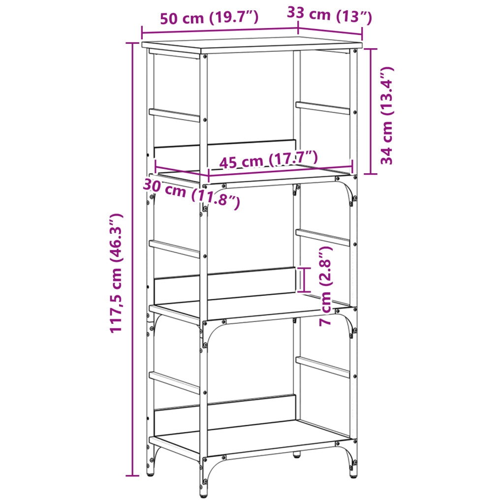 Libreria Nero Rovere 50x33x117,5 cm Legno ingegnerizzato e Acciaio
