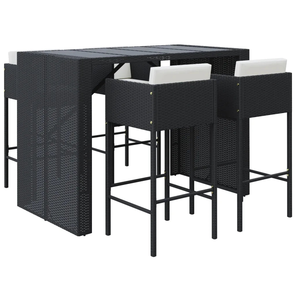 Set Bar da Giardino 5 pz con Cuscini in Polyrattan Nero 3200667