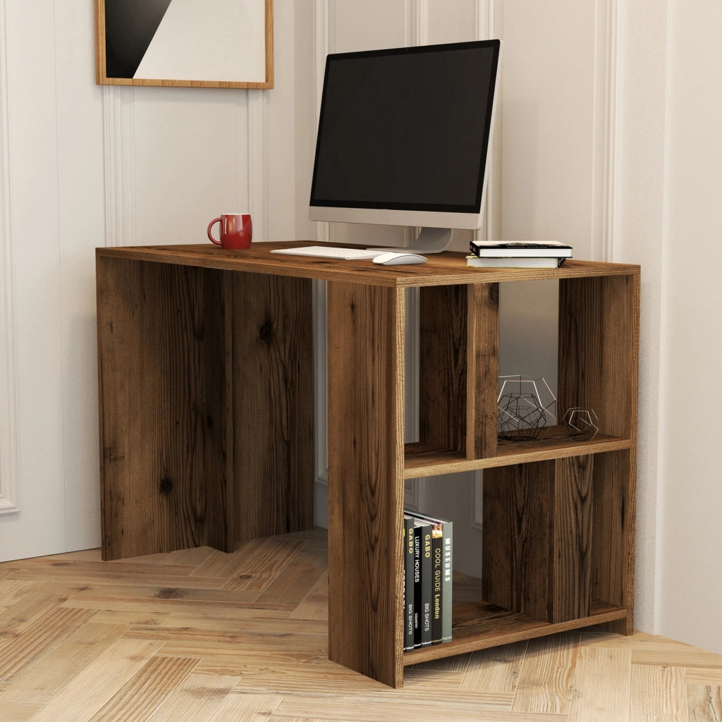 Corfinio, Scrivania 3 Ripiani, 120x60x75h cm Marrone Noce