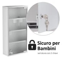 Armadietto Medicinale Cassetta Porta Medicina a Quattro Ripiani in Acciaio Inox 30 x 12 x 60cm