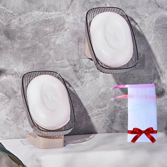 Set di Sapone per Bagno e Cucina - Premium - 2 pezzi - Adesivo - Antiscivolo - Montaggio a Parete o Verticale - Con Sacchetti di Sapone - Scatola per Sapone - Contenitore per Spazzatura