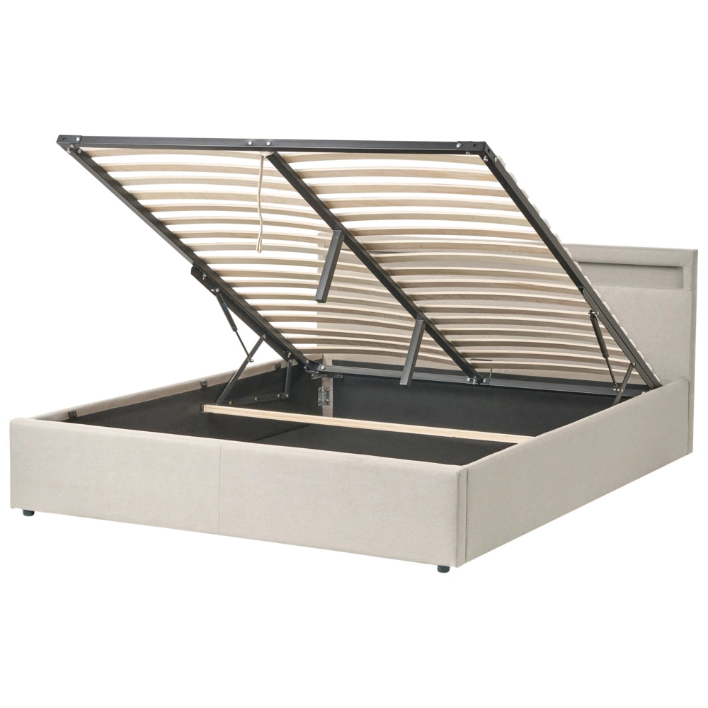 Letto matrimoniale in tessuto beige con LED 160 x 200 cm con contenitore elegante semplice