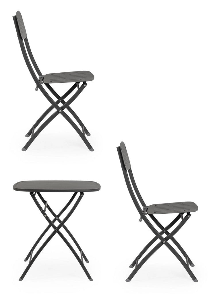 Set Tavolo e 2 Sedie da Giardino in Acciaio Yvonne Antracite