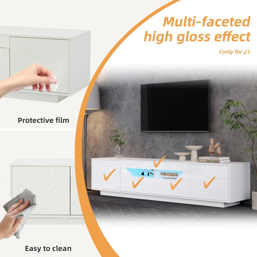 Mobile porta TV con 2 cassetti, 2 vani aperti e 2 ante, LED, legno truciolare bianco 180 × 40 × 45 cm