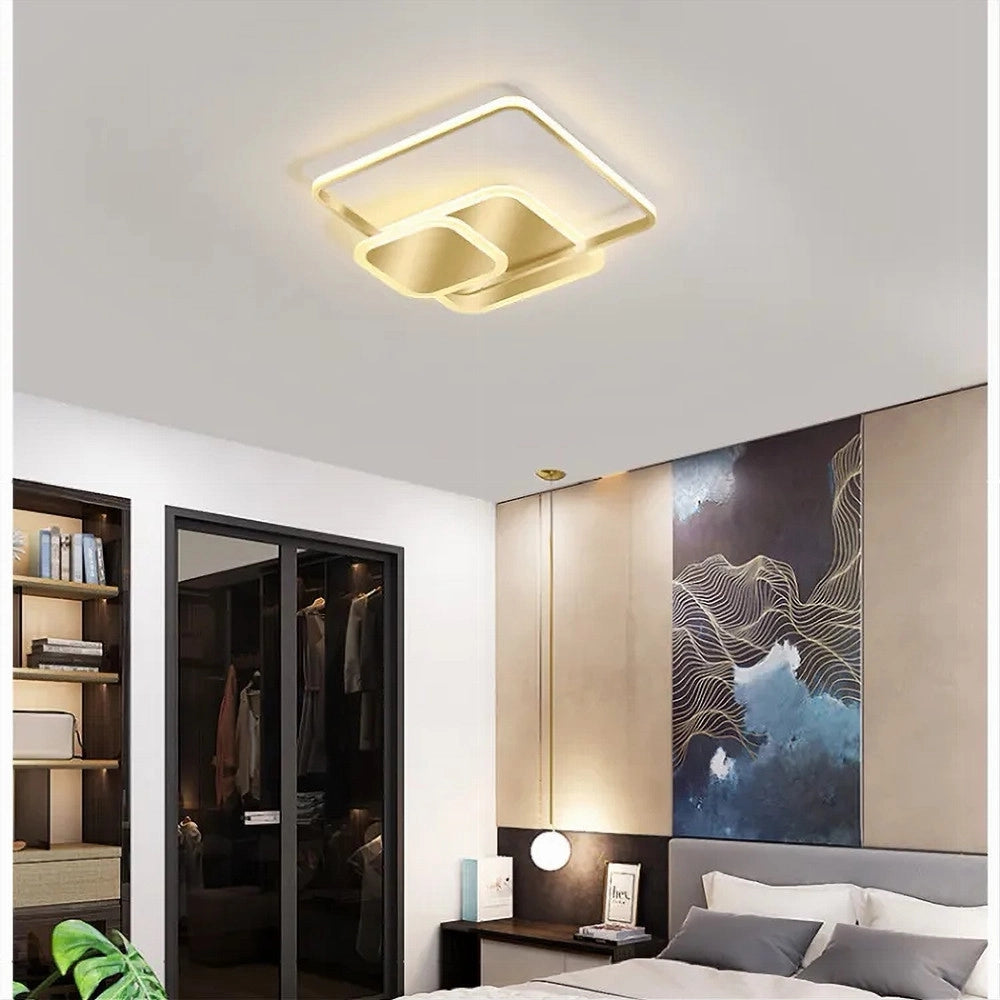 Trade Shop - Plafoniera Luce Naturale Led Quadrata 50w Lampadario A Soffitto Oro Moderno 50071 -