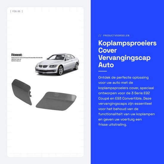 Kit di sostituzione per proiettori di testa - Copertura proiettore di testa - ABS - Anteprima - Auto a 2 porte - Codice OEM 61677253393 - Copertura di pulizia proiettore di testa