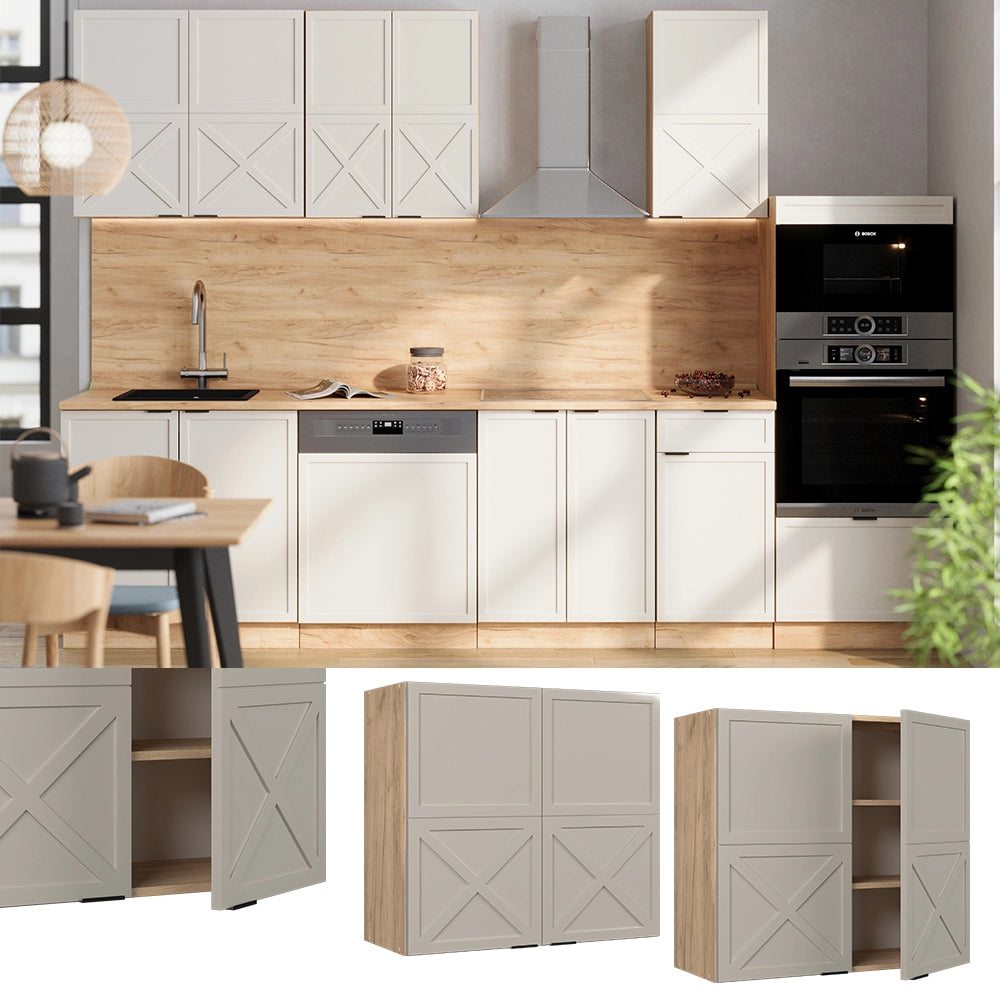 Vicco Mobile da cucina in vetro GrigioBeige 80 cm