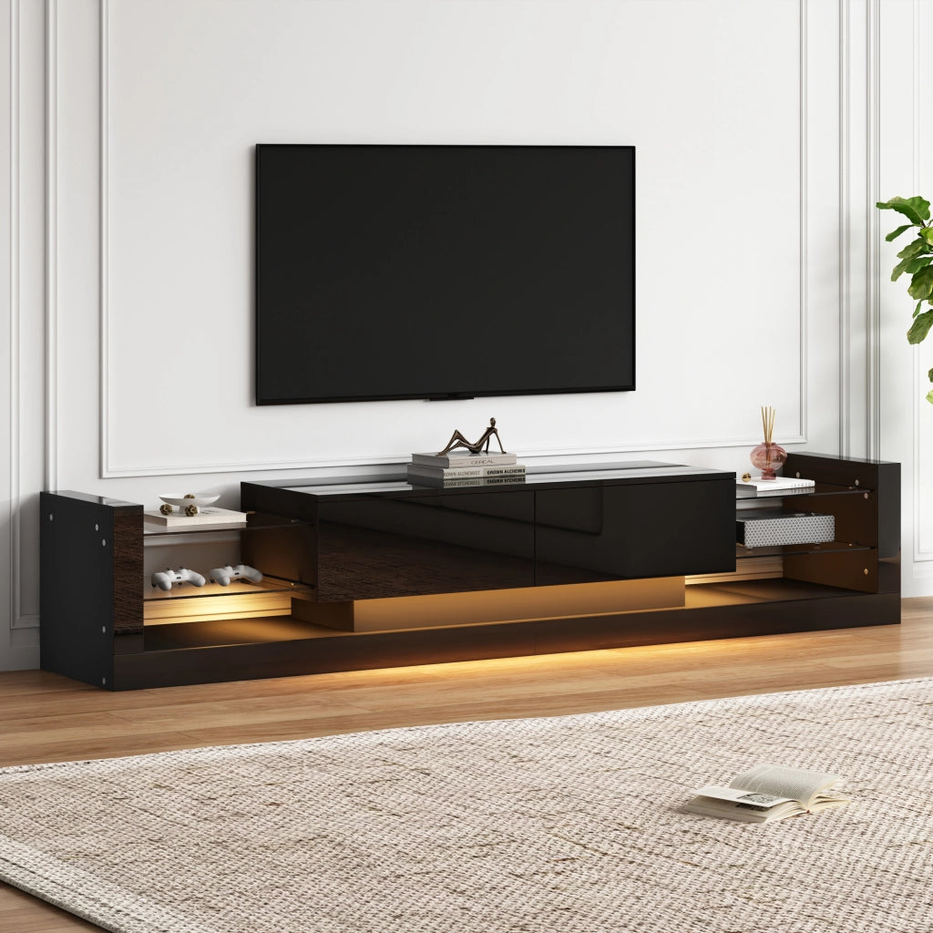 Mobile TV con 2 Cassetti a ribalta e LED per Soggiorno in Pannelli di Particelle 181×38×38 cm Nero