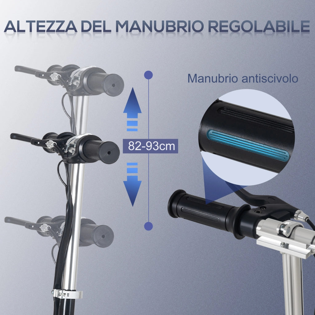 EasyComfort Monopattino Elettrico Pieghevole Altezza Regolabile 82-93cm con Freno Velocità 12km/h, Nero