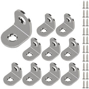Set da 10 pezzi di cerniera a L, 20 mm x 20 mm in acciaio inox con viti per fissaggio di mobili in legno.