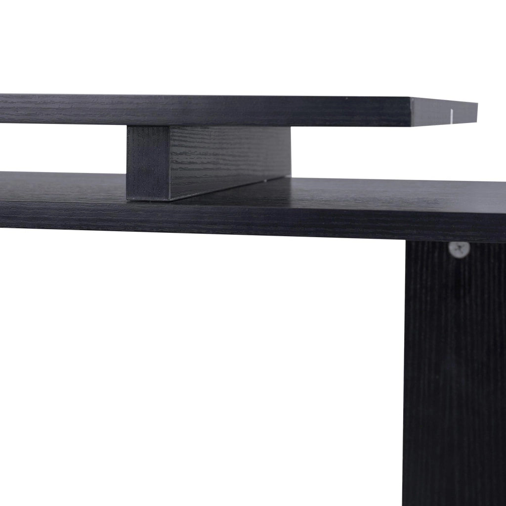 Scrivania Angolare da Ufficio 140x120x78,2 cm con Cassetti e Scaffale Girevole  Nera