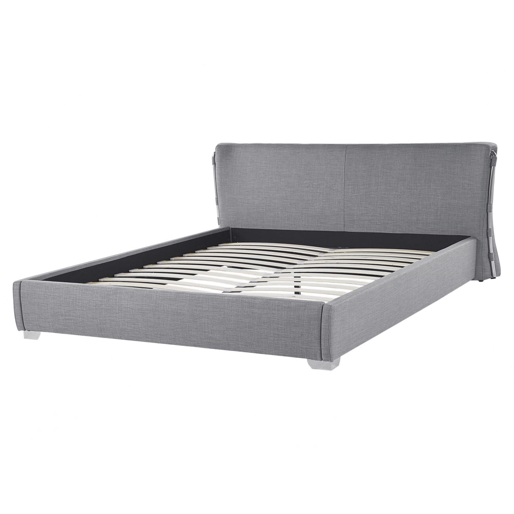Letto 160 x 200 cm Tessuto a doghe in tessuto grigio contemporaneo