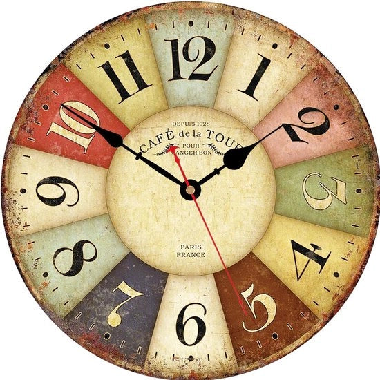 Orologio da parete silenzioso, non ticchettante, in stile rustico con cifre romane, orologio da parete decorativo in legno, 14 pollici, stile Parigino, Francese
