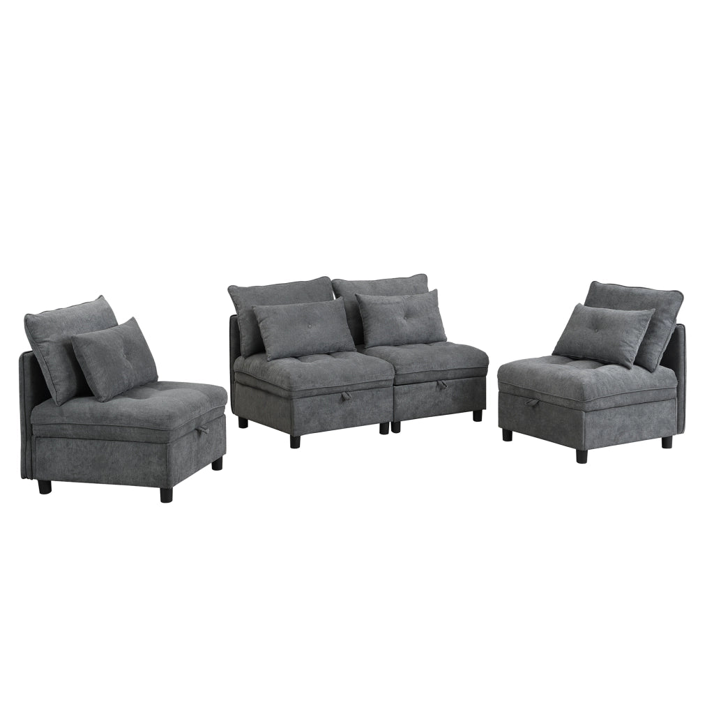 Divano modulare 4 posti - con vano contenitore e funzione letto - in chenille - grigio antico