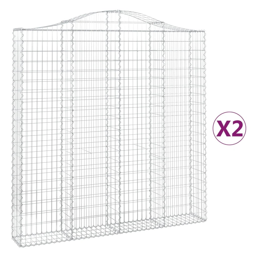 Set 2 cestini per gabbioni recinzione a gabbia muro di contenimento ad arco 200 x 30 x 200/220 cm ferro zincato Argento 02_0041336