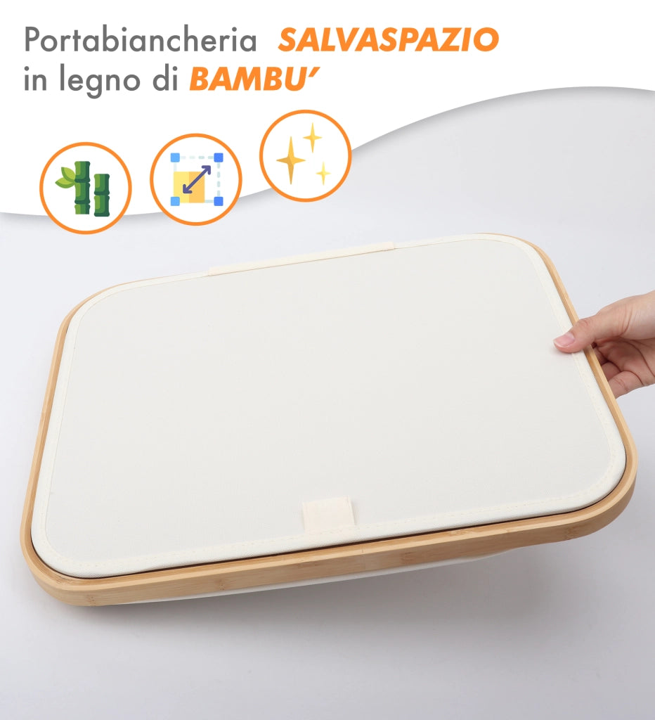 Cesto Portabiancheria Con Coperchio Cesta Bucato 100L Con Sacco Interno Removibile Tessuto Oxford Manici In Bambù Pieghevole Grande Biancheria Sporca - Bianco