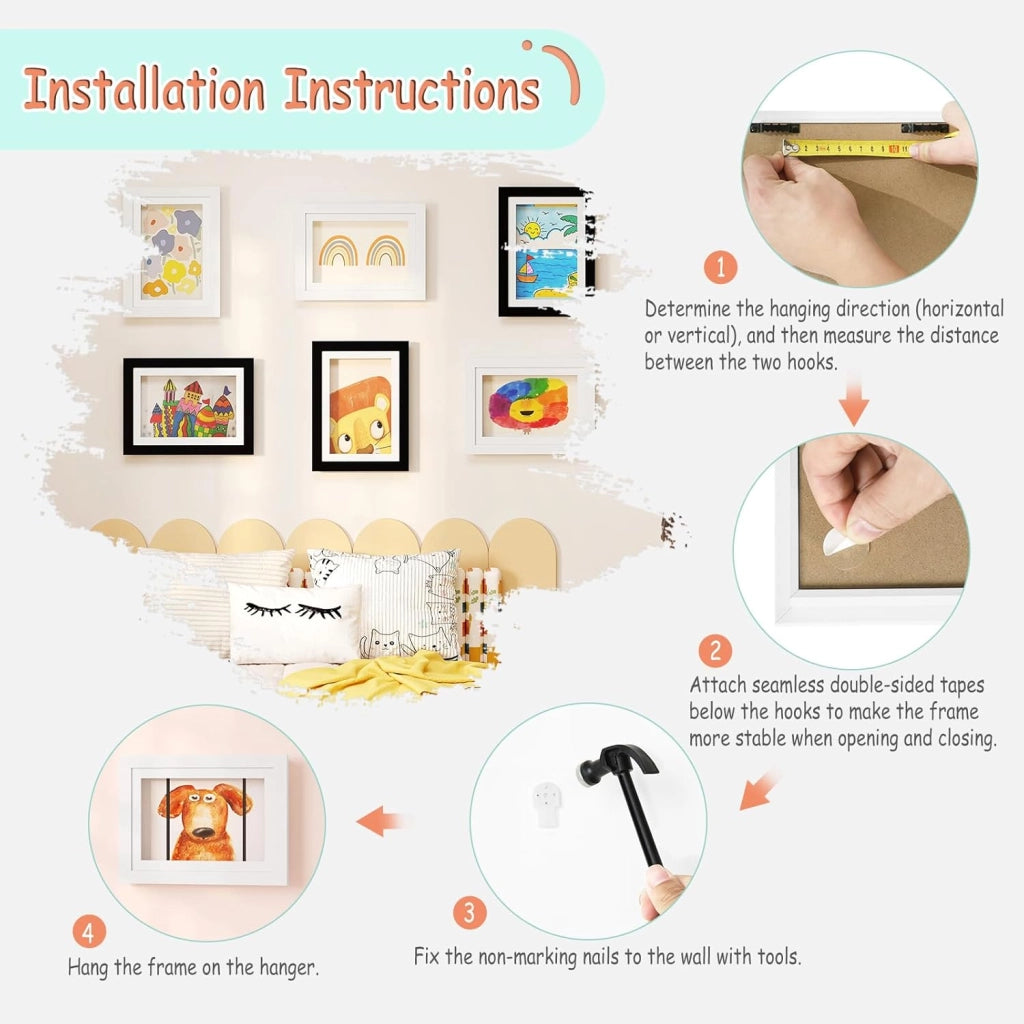 Set di 10 Cornice per Foto A4, Portafoto Profondo Apribile con Chiusura Magnetica, Cornice 3D da Parete con Ganci per Galleria, Camera da Letto, Frontale in Plexi, Telaio in MDF, Bianco