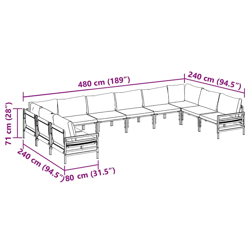 vidaXL Set Divano da Giardino 10 pcs Antracite Acciaio