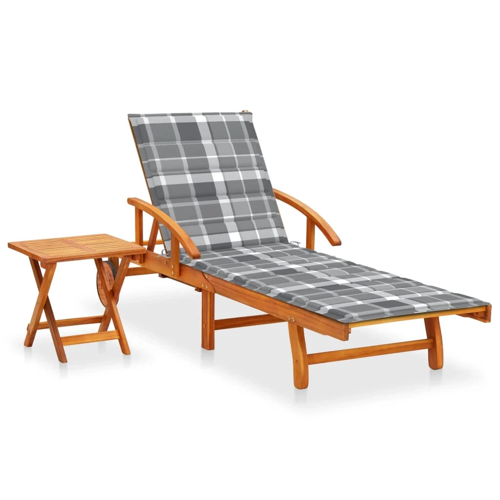 Lettino prendisole sedia a sdraio lettino prendisole letto da giardino mobili da esterno per patio con tavolo e cuscino legno di acacia 02_0012626