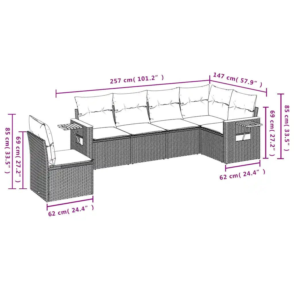 Set Divano da Giardino 6 pz con Cuscini Grigio in Polyrattan