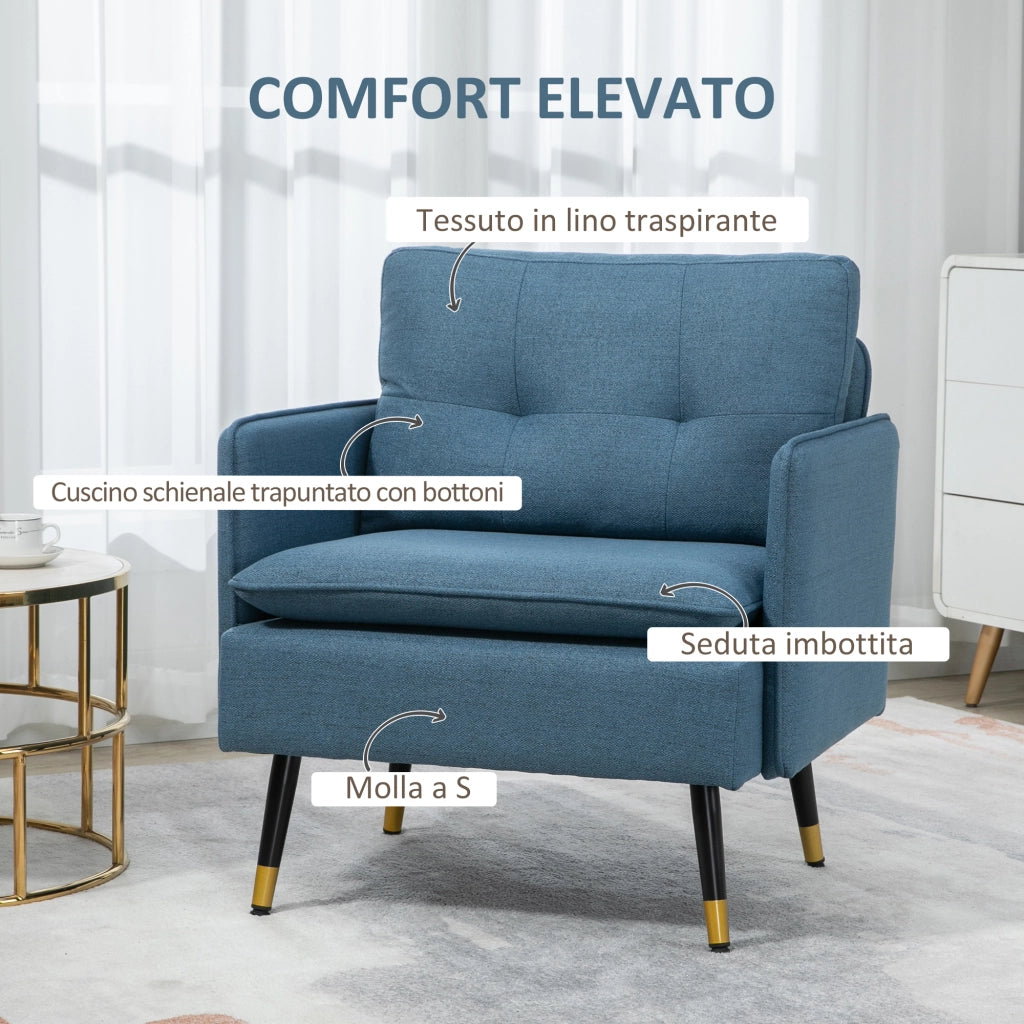 Poltrona Moderna ¨C zephmum ¨C Blu Tessuto Lino 72x70x80 cm