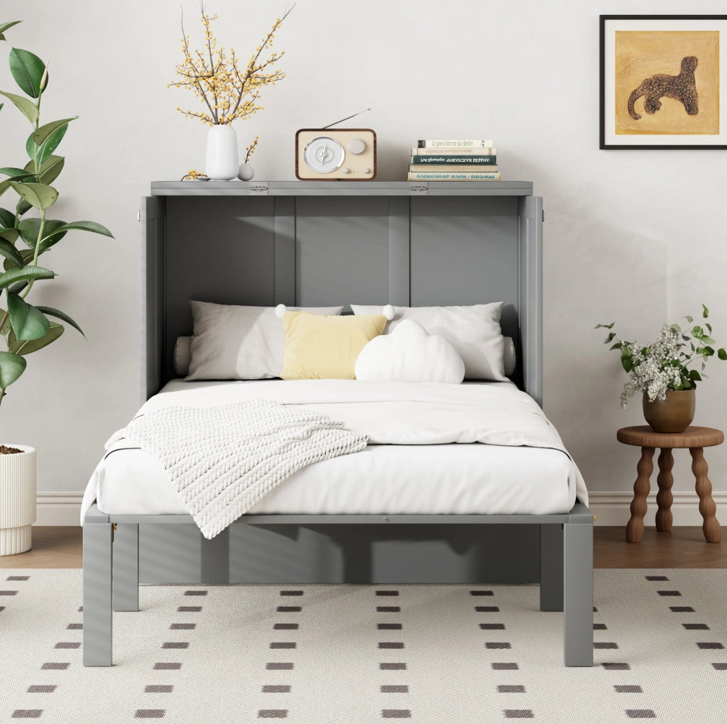 Letto a scomparsa verticale 90x200 cm con rete a doghe, grigio