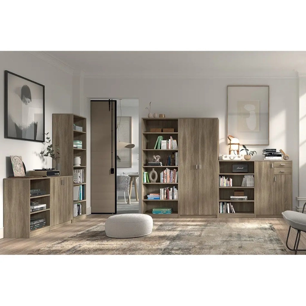 Piccola libreria design con 2 ripiani, colore rovere chiaro della collezione TOLLY.