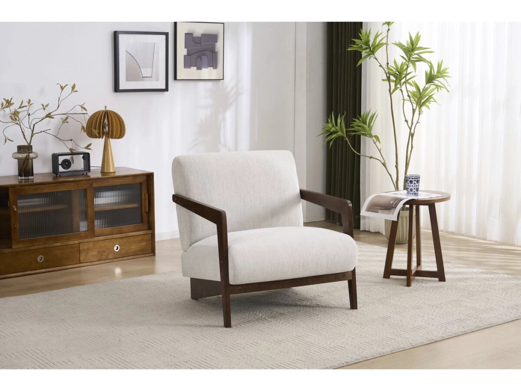 Poltrona scandinava in legno e tessuto "Lena" - Beige