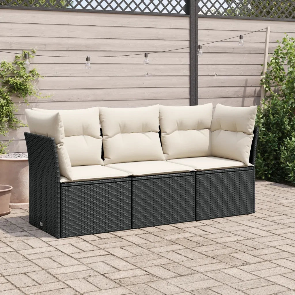 Set Divani da Giardino 3 pz | Set Salotto da Giardino con Cuscini in Polyrattan Nero
