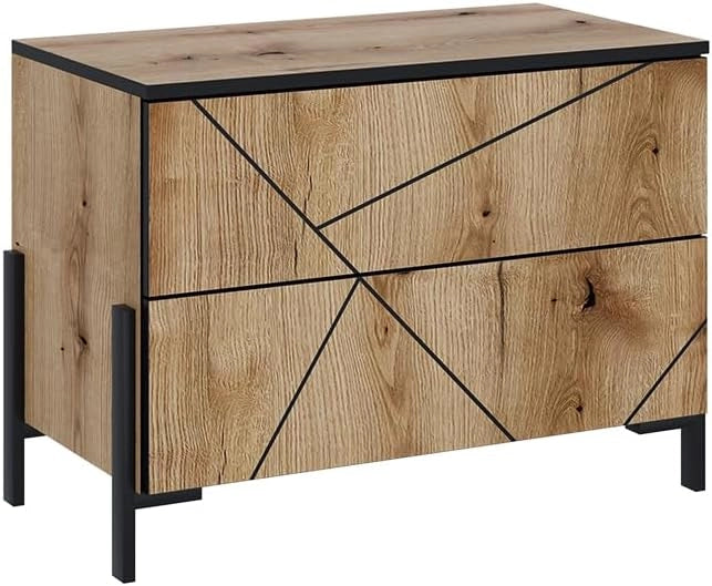 Comodino camera da letto Hatto, Rovere, 78 x 55.2 cm con 2 cassetti