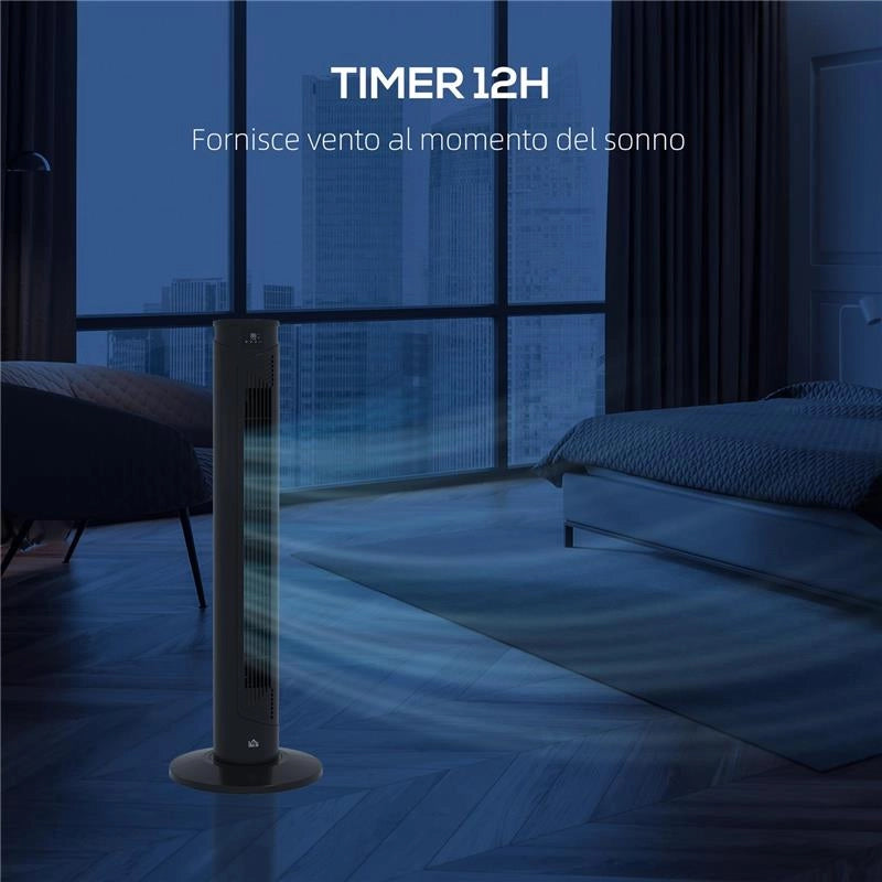 VENTILATORE A TORRE 45W A 4 MODALITÀ E 3 VELOCITÀ CON TIMER DA 12H, IN ABS, Ø31.5X93 CM, NERO