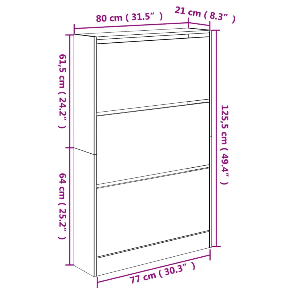 Scarpiera mobiletto portascarpe mobile per ingresso/corridoio/soggiorno 80 x 21 x 125,5 cm legno ingegnerizzato nero 02_0022019