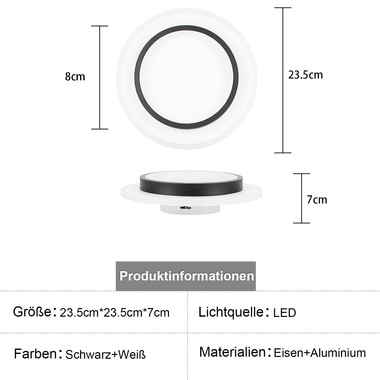 ZMH Lampada da soffitto LED design moderno bianco nero acrilico per soggiorno